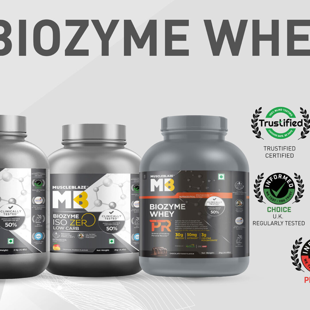 MuscleBlaze Biozyme Whey Protein, Blend of Whey Isolate & Concentrate
