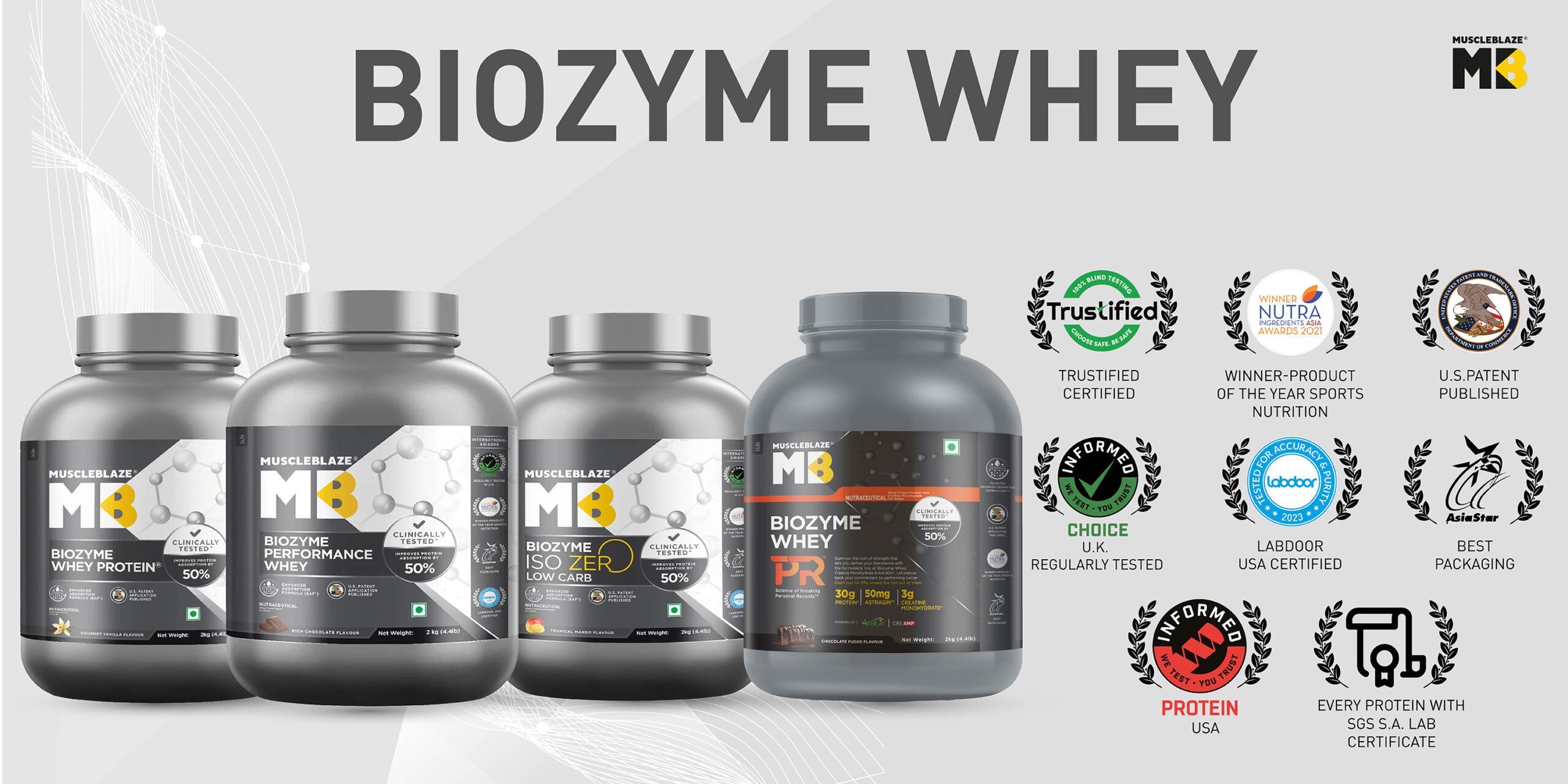 MuscleBlaze Biozyme Whey Protein, Blend of Whey Isolate & Concentrate